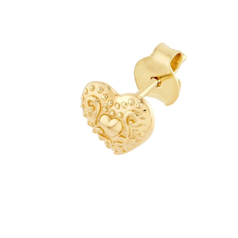 14k Solid Yellow Gold Small Heart Pattern Stud Ea… - image 3